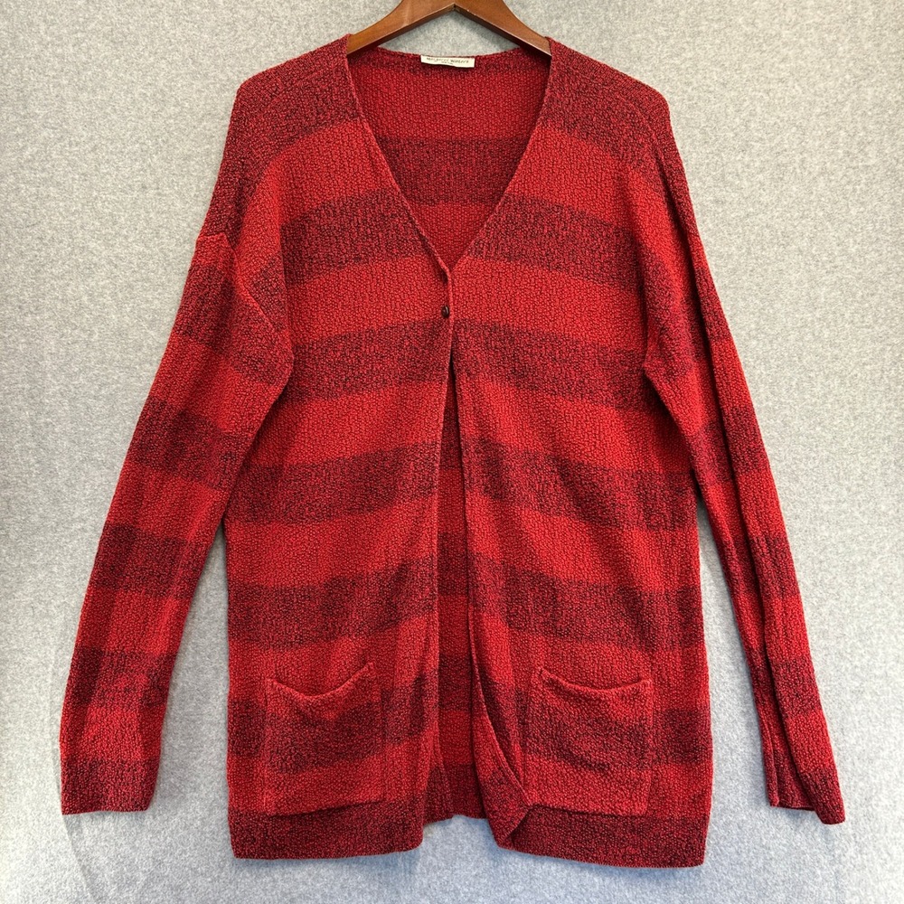 Margaret Winters Red Striped Knit Cardigan Sweater Womens Small Cotton Blend USA